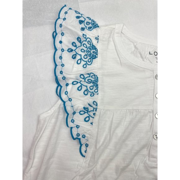 LOFT Women Petite Eyelet Flutter Henley Mixed Media Top L - Picture 5 of 14